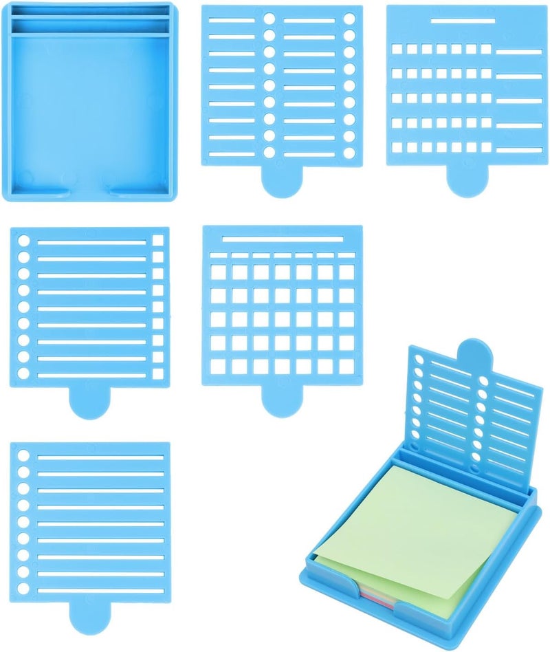 Framad Sticky Note Stencil and Holder with Five Different Stencil,Reusable 3x3 Inch Post It Note Organizer for Desk (Blue) - Image 1